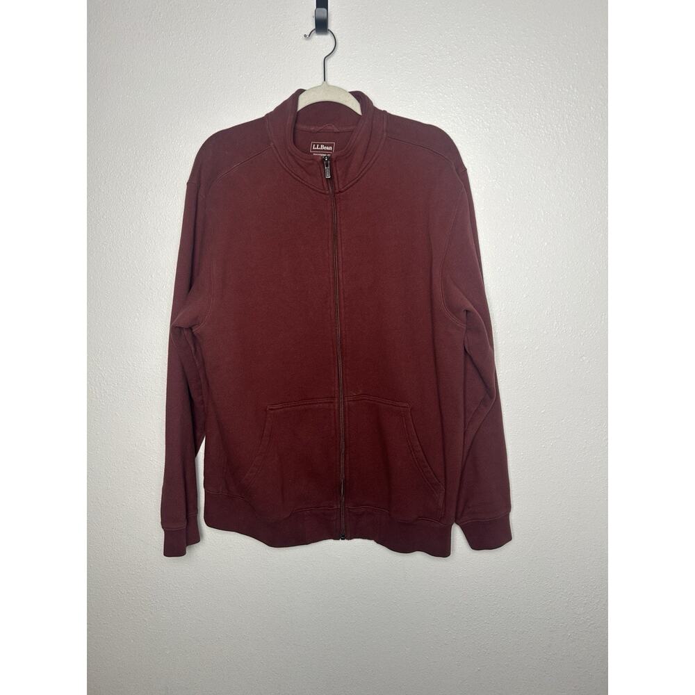 LL Bean Men's Full Zip Outdoor Red Maroon Sweater Size Med Tall